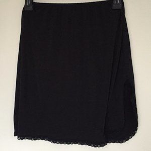 VINTAGE | Black Slip Skirt with Slit Lace Hem